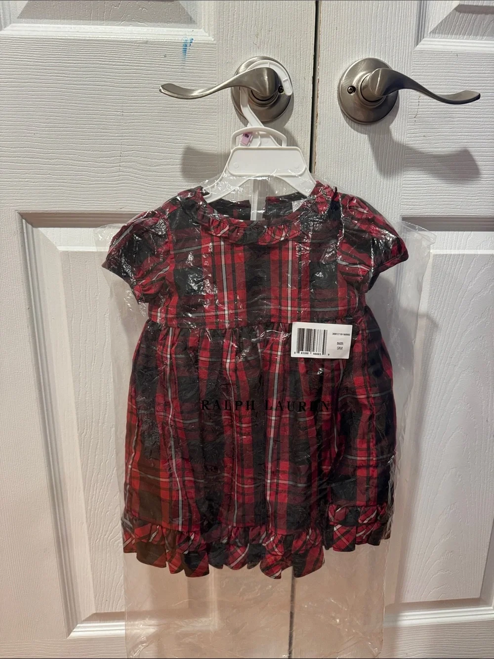 Ralph Lauren Red and Black Plaid Ruffle Hem Formal Dress